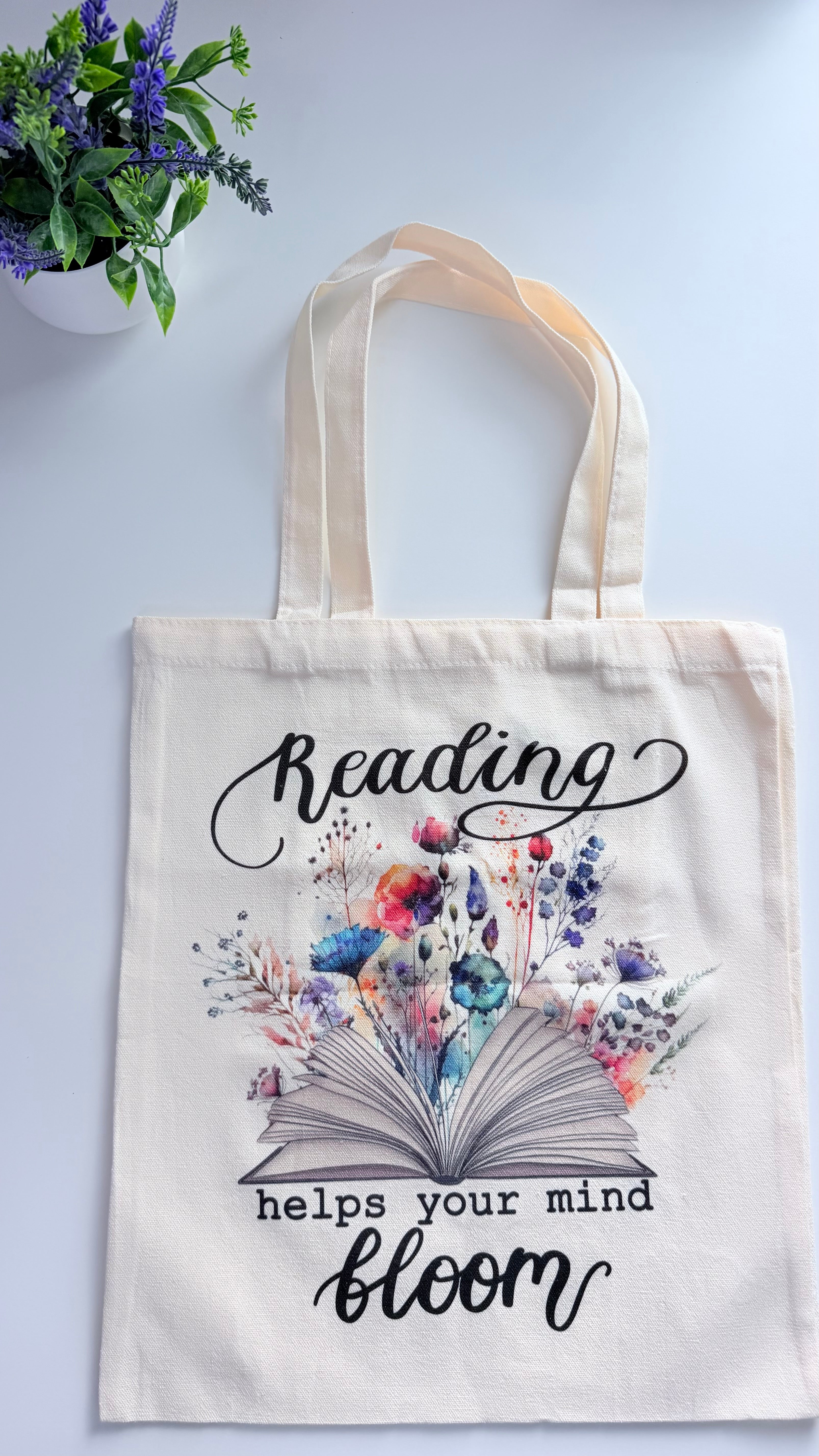 Bookish Tote Bag “ Reading helps your mind bloom”
