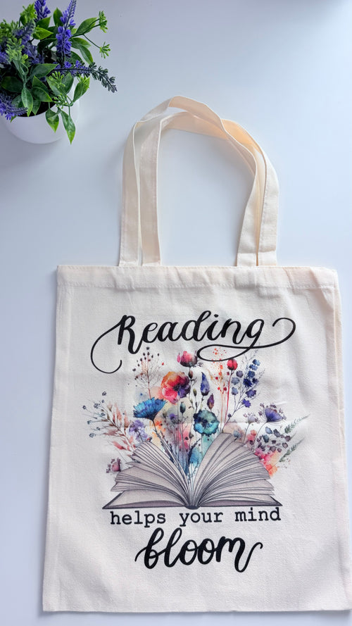 Bookish Tote Bag “ Reading helps your mind bloom”