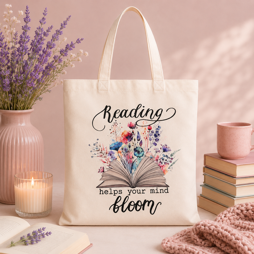 Bookish Tote Bag “ Reading helps your mind bloom”