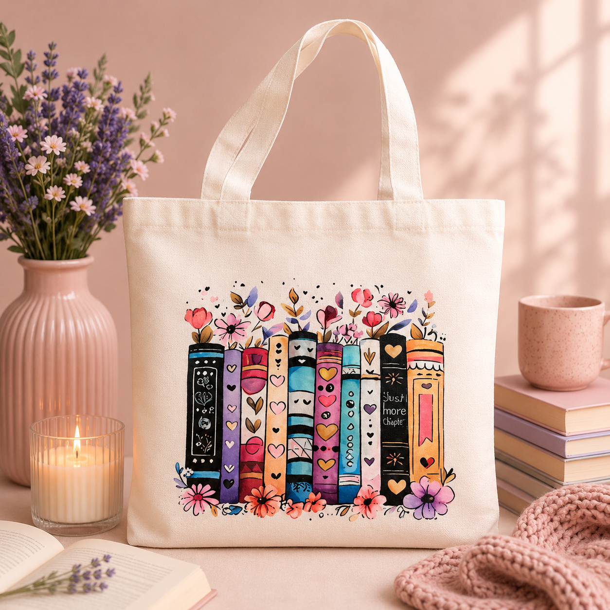 Bookish Tote Bag Flower Book